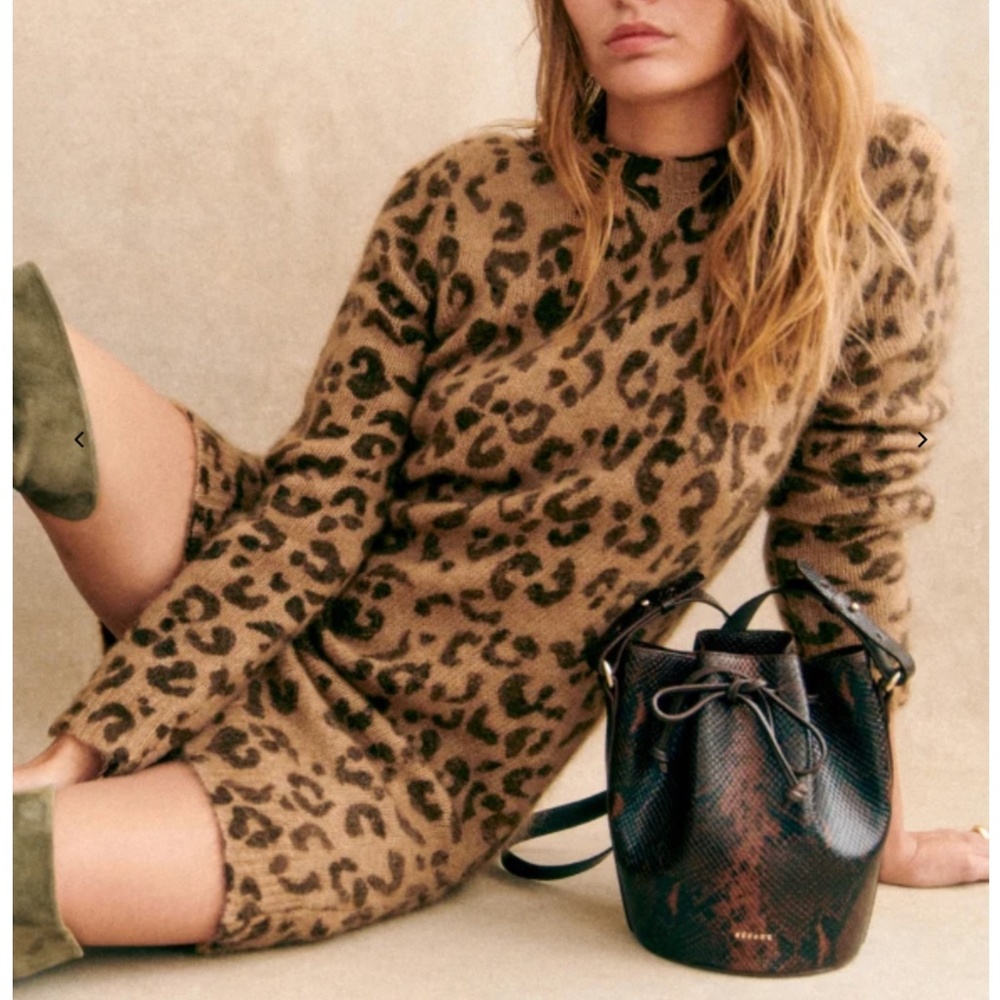 NWT SEZANE Fanie Sweater Dress Sz Large Leopard